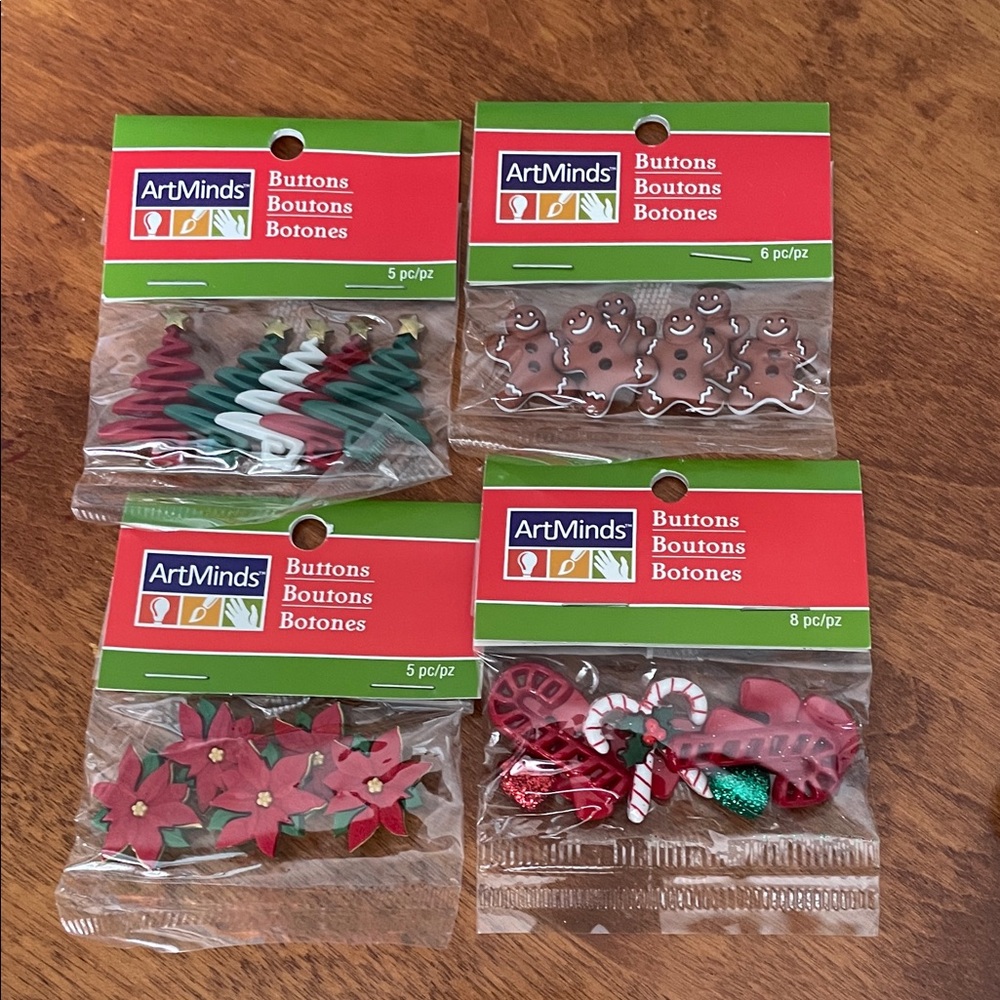 Four Packages of Festive Christmas Buttons